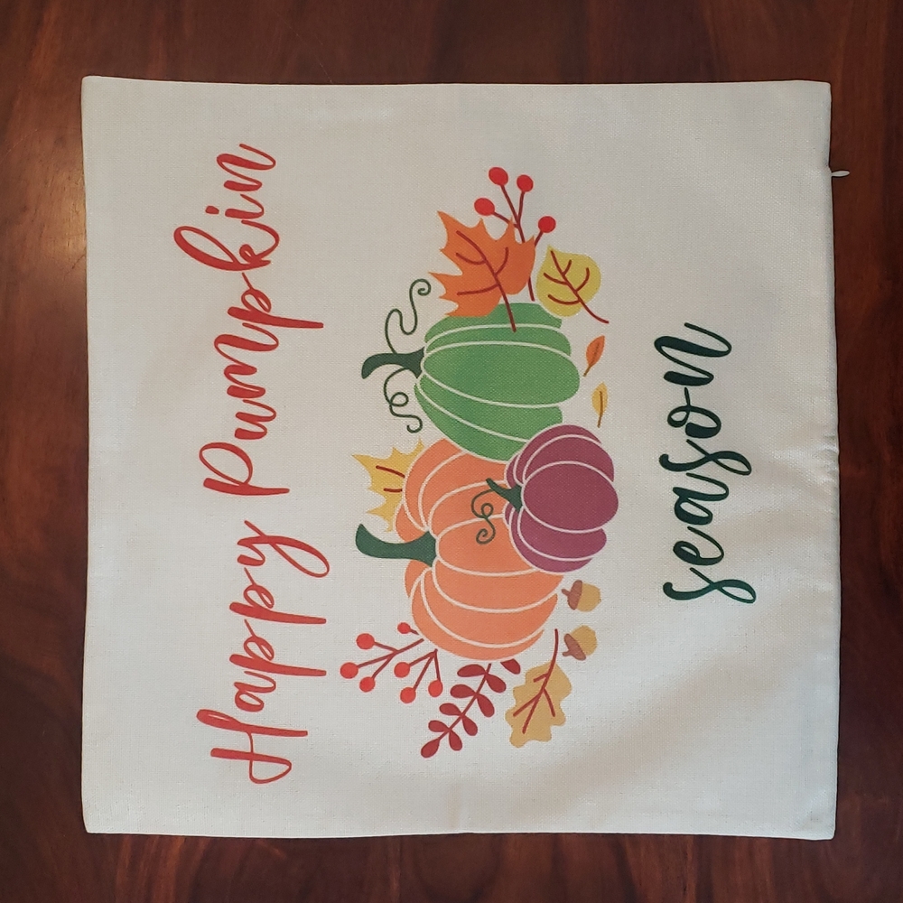 Fall Thanksgiving Pumpkin Season Linen Pillow Cover 18x18 - Picture 2 of 7
